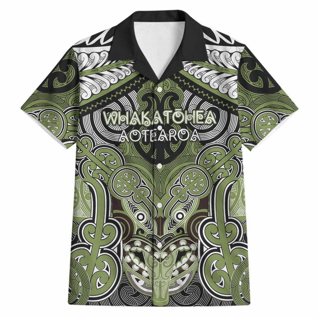 Aotearoa Iwi Whakatohea Personalised Hawaiian Shirt Maori Kowhaiwhai Pattern LT19 Olive Green - Polynesian Pride