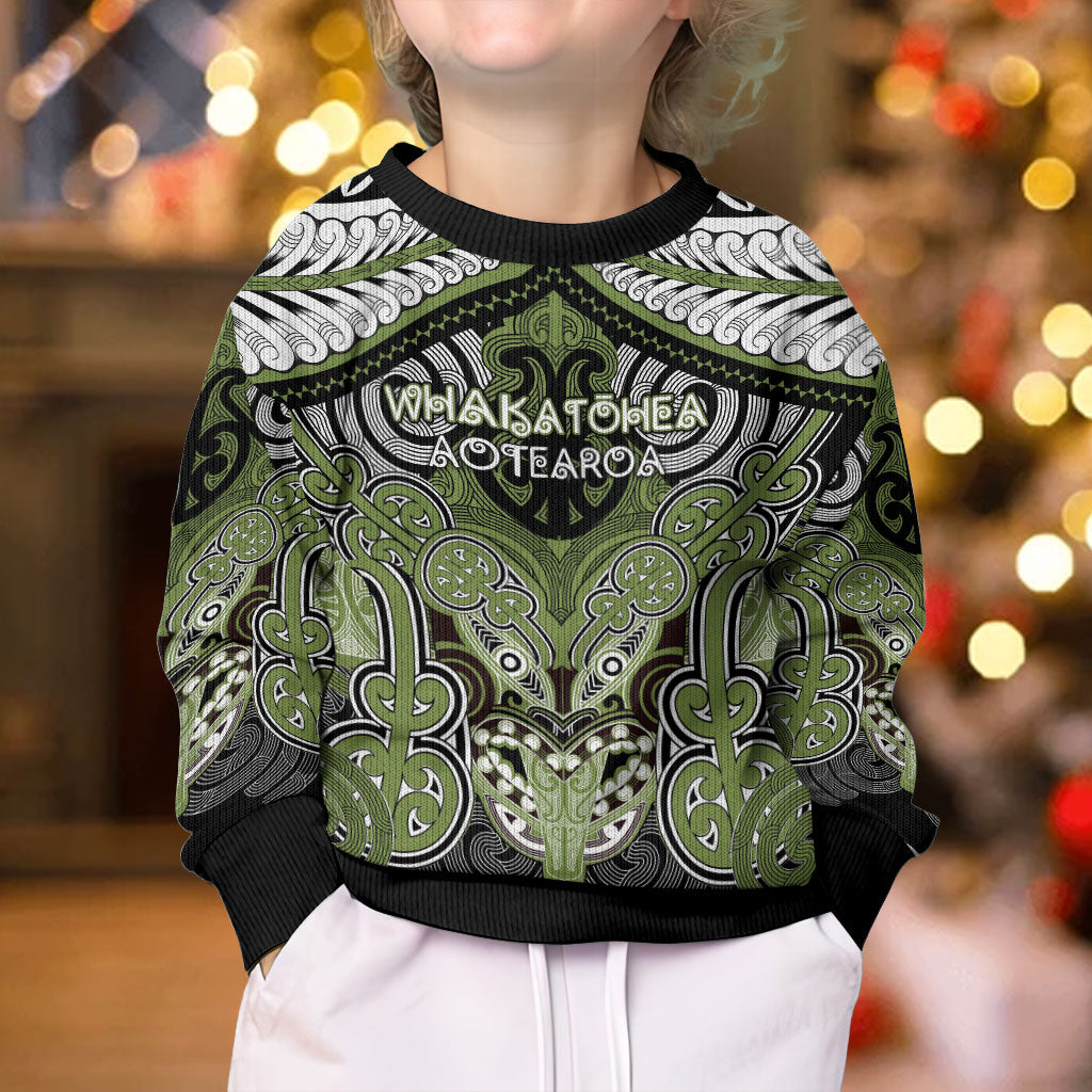 Aotearoa Iwi Whakatohea Personalised Kid Ugly Christmas Sweater Maori Kowhaiwhai Pattern LT19 - Polynesian Pride