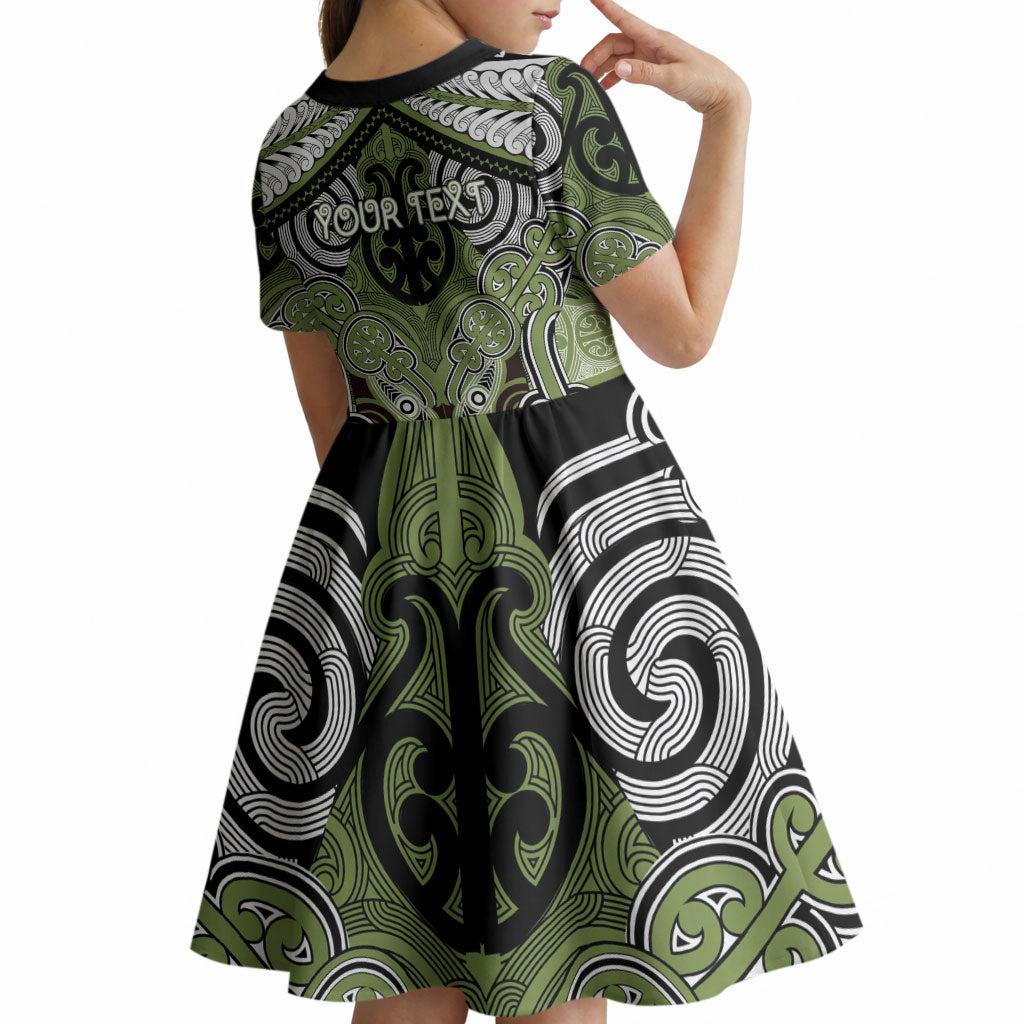 Aotearoa Iwi Whakatohea Personalised Kid Short Sleeve Dress Maori Kowhaiwhai Pattern LT19 - Polynesian Pride