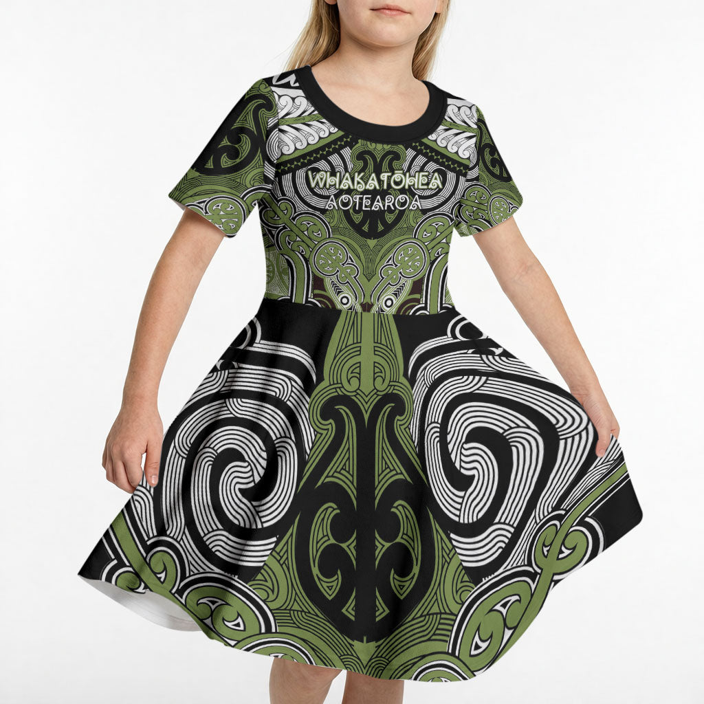 Aotearoa Iwi Whakatohea Personalised Kid Short Sleeve Dress Maori Kowhaiwhai Pattern LT19 - Polynesian Pride