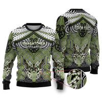 Aotearoa Iwi Whakatohea Personalised Ugly Christmas Sweater Maori Kowhaiwhai Pattern LT19 Olive Green - Polynesian Pride