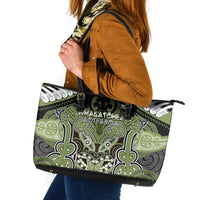 Aotearoa Iwi Whakatohea Leather Tote Bag Maori Kowhaiwhai Pattern LT19 Olive Green - Polynesian Pride