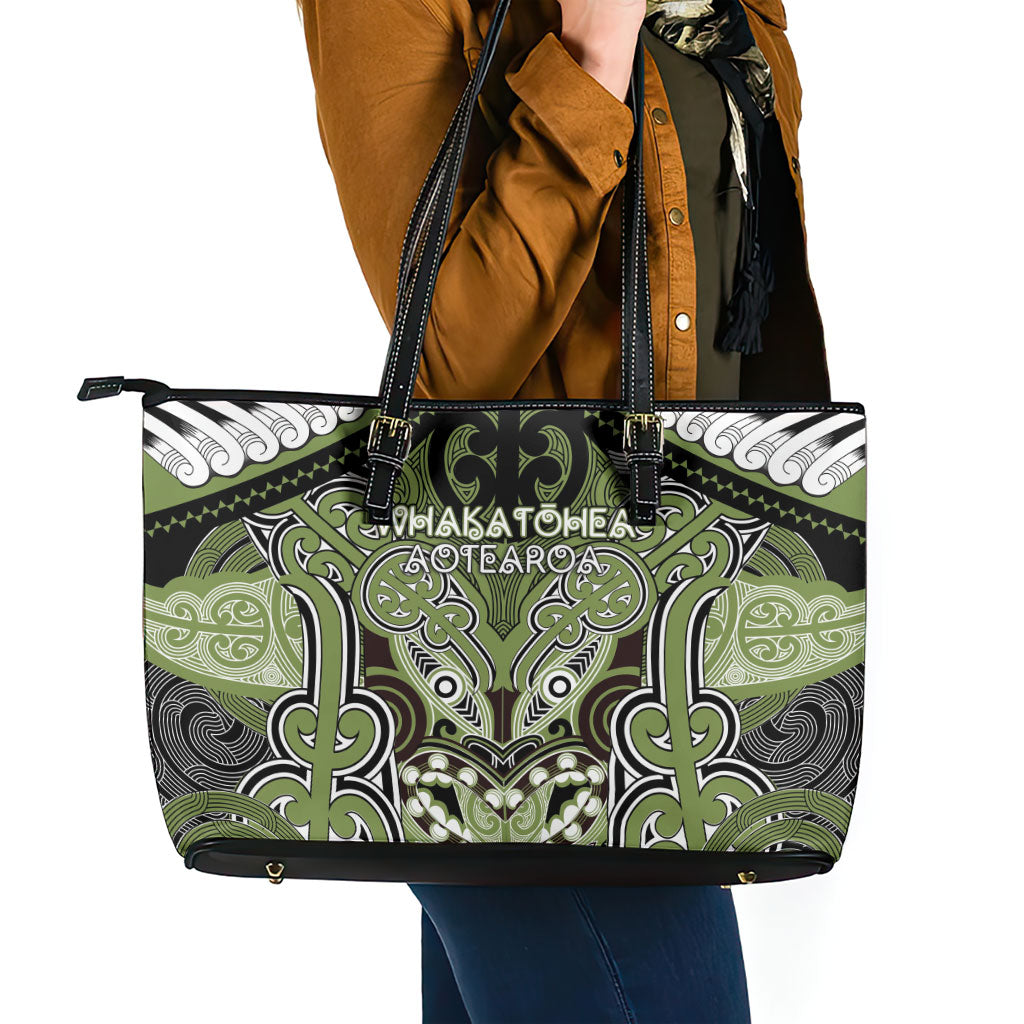 Aotearoa Iwi Whakatohea Leather Tote Bag Maori Kowhaiwhai Pattern LT19 - Polynesian Pride