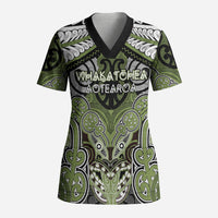 Aotearoa Iwi Whakatohea Personalised Scrub Top Maori Kowhaiwhai Pattern LT19 Adult Olive Green - Polynesian Pride