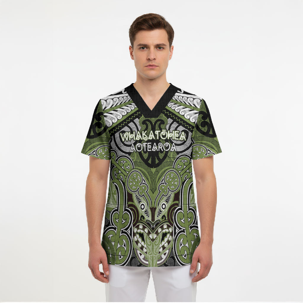Aotearoa Iwi Whakatohea Personalised Scrub Top Maori Kowhaiwhai Pattern LT19 - Polynesian Pride