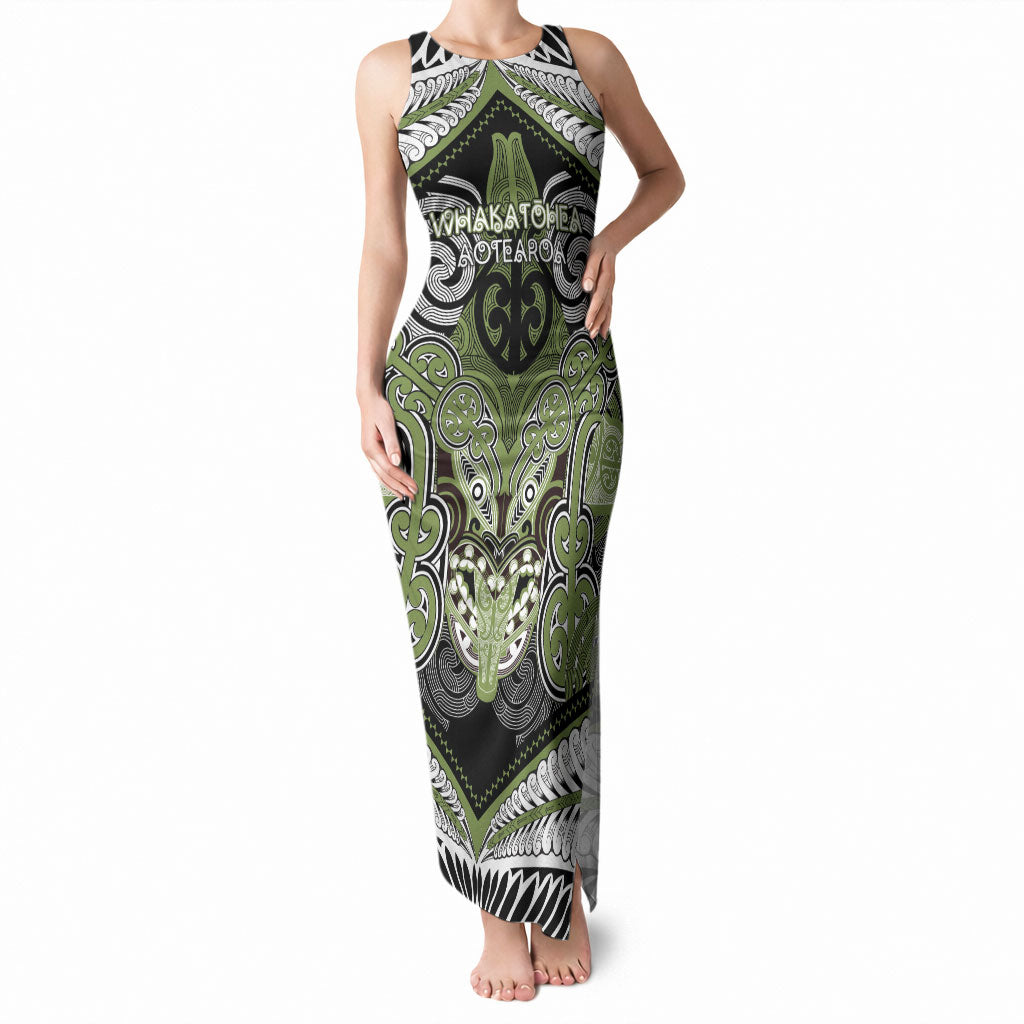 Aotearoa Iwi Whakatohea Personalised Tank Maxi Dress Maori Kowhaiwhai Pattern LT19 Women Olive Green - Polynesian Pride
