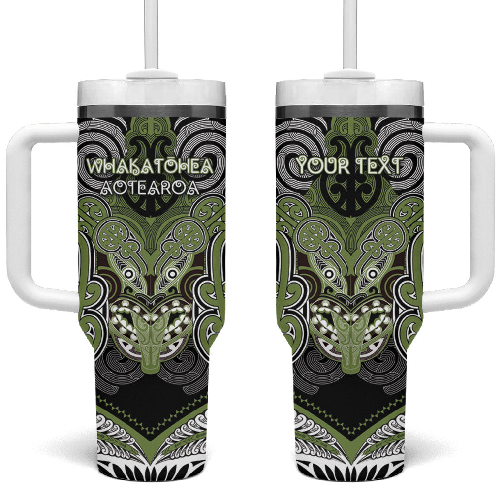 Aotearoa Iwi Whakatohea Personalised Tumbler With Handle Maori Kowhaiwhai Pattern LT19 One Size: 40 oz Olive Green - Polynesian Pride