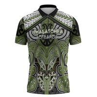 Aotearoa Iwi Whakatohea Personalised Zipper Polo Shirt Maori Kowhaiwhai Pattern LT19 Olive Green - Polynesian Pride