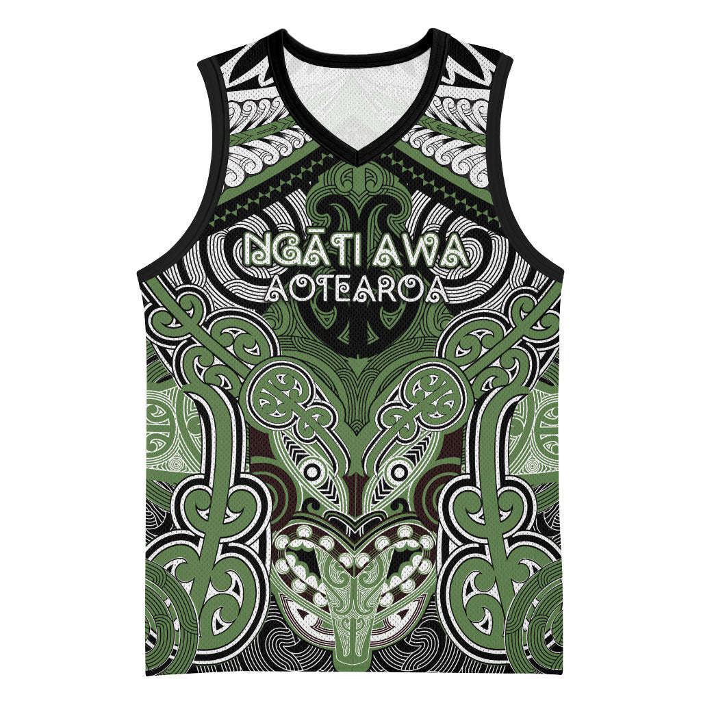 Aotearoa Iwi Ngati Awa Personalised Basketball Jersey Maori Kowhaiwhai Pattern LT19 Unisex Green - Polynesian Pride