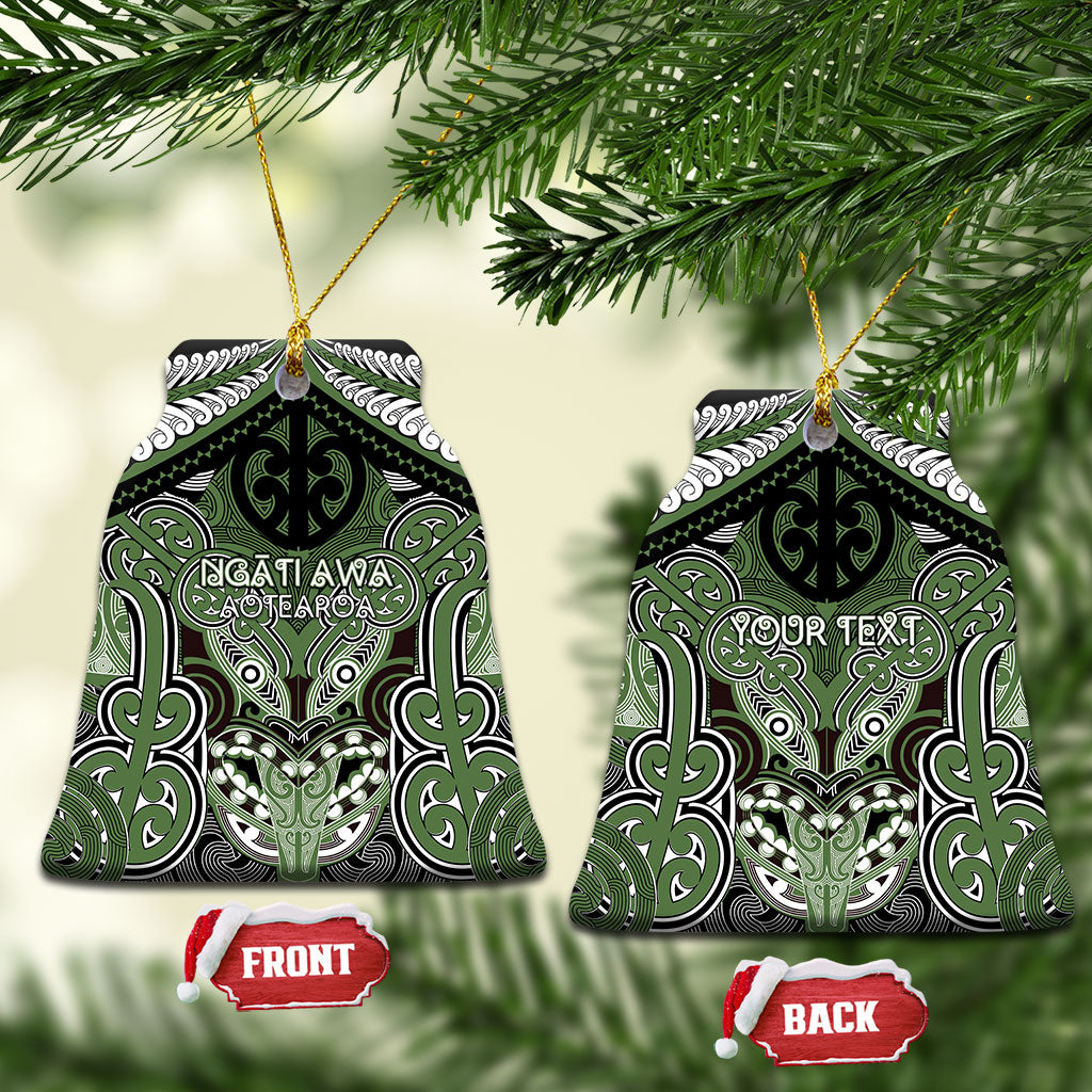 Aotearoa Iwi Ngati Awa Personalised Ceramic Ornament Maori Kowhaiwhai Pattern LT19 Bell Flake Green - Polynesian Pride