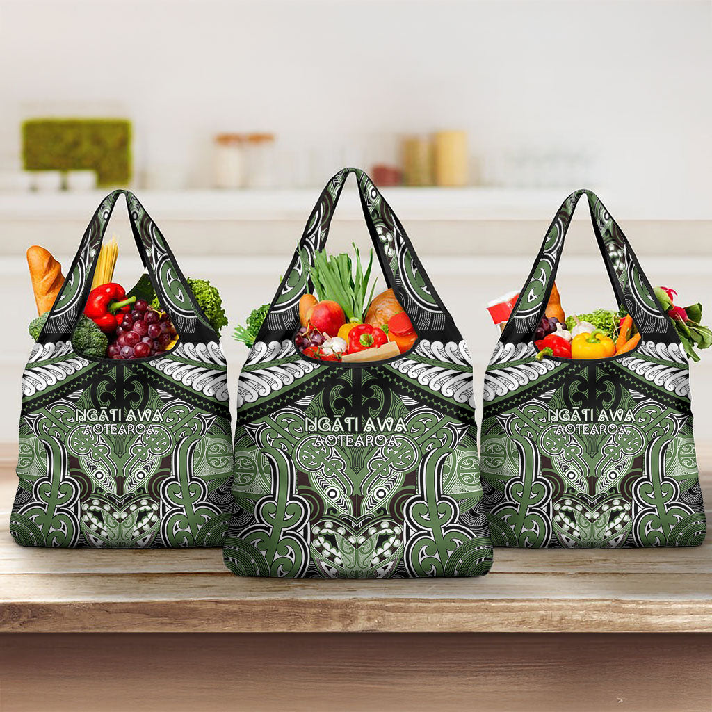 Aotearoa Iwi Ngati Awa Grocery Bag Maori Kowhaiwhai Pattern LT19 3-pack One Size Green - Polynesian Pride