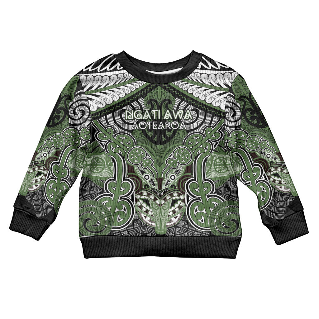 Aotearoa Iwi Ngati Awa Personalised Kid Ugly Christmas Sweater Maori Kowhaiwhai Pattern LT19 Kid Green - Polynesian Pride