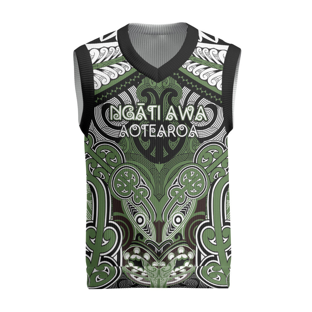 Aotearoa Iwi Ngati Awa Personalised Christmas Knitted V-Neck Vest Maori Kowhaiwhai Pattern LT19 Green - Polynesian Pride
