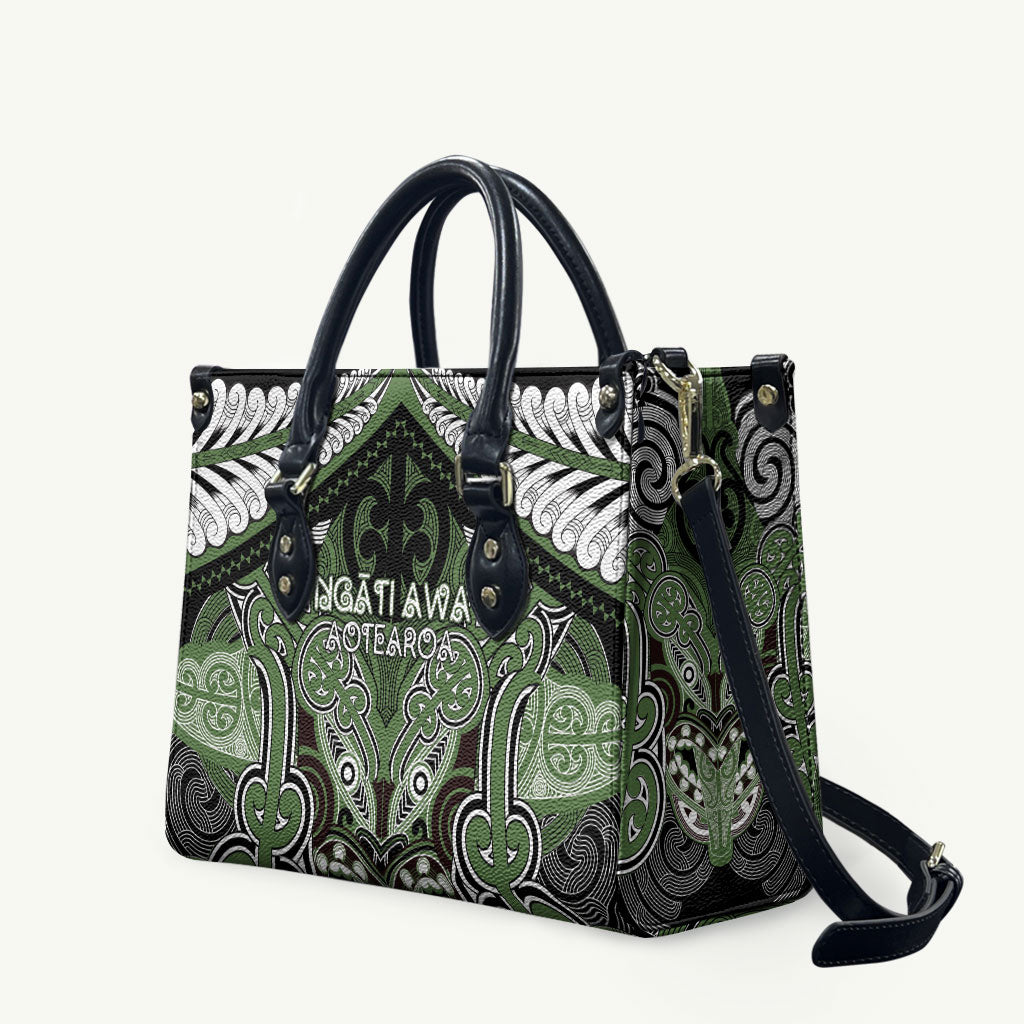 Aotearoa Iwi Ngati Awa Leather Bag Maori Kowhaiwhai Pattern LT19 Green - Polynesian Pride
