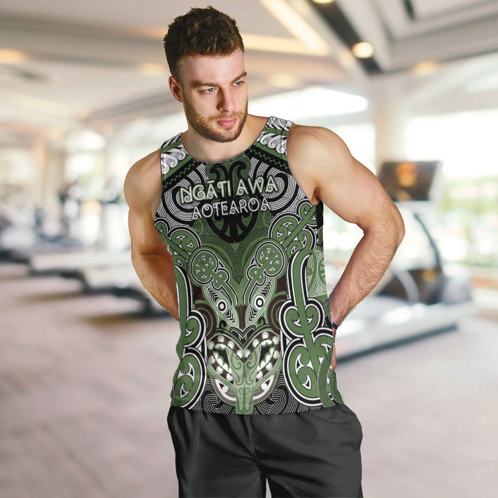 Aotearoa Iwi Ngati Awa Personalised Men Tank Top Maori Kowhaiwhai Pattern LT19 Green - Polynesian Pride