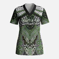 Aotearoa Iwi Ngati Awa Personalised Scrub Top Maori Kowhaiwhai Pattern LT19 Adult Green - Polynesian Pride
