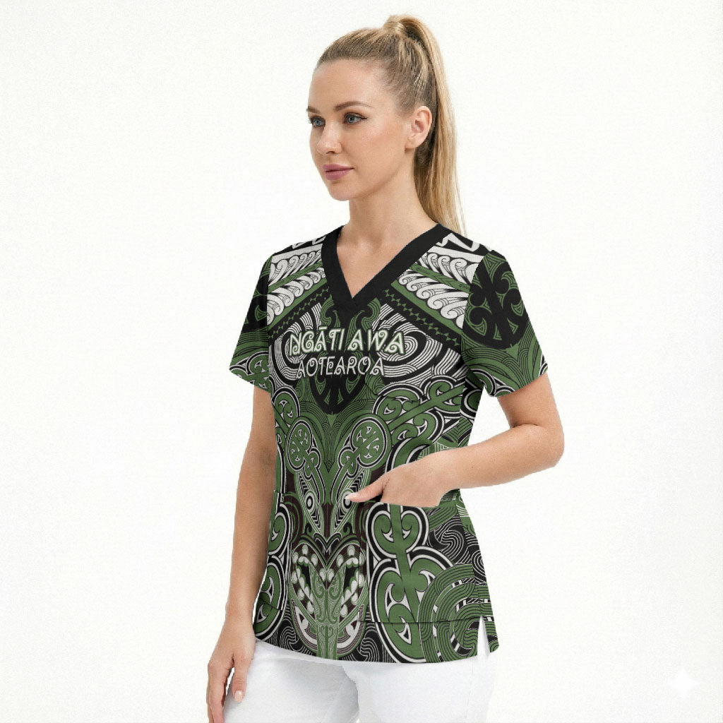 Aotearoa Iwi Ngati Awa Personalised Scrub Top Maori Kowhaiwhai Pattern LT19 - Polynesian Pride
