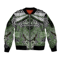 Aotearoa Iwi Ngati Awa Personalised Sleeve Zip Bomber Jacket Maori Kowhaiwhai Pattern LT19 Unisex Green - Polynesian Pride