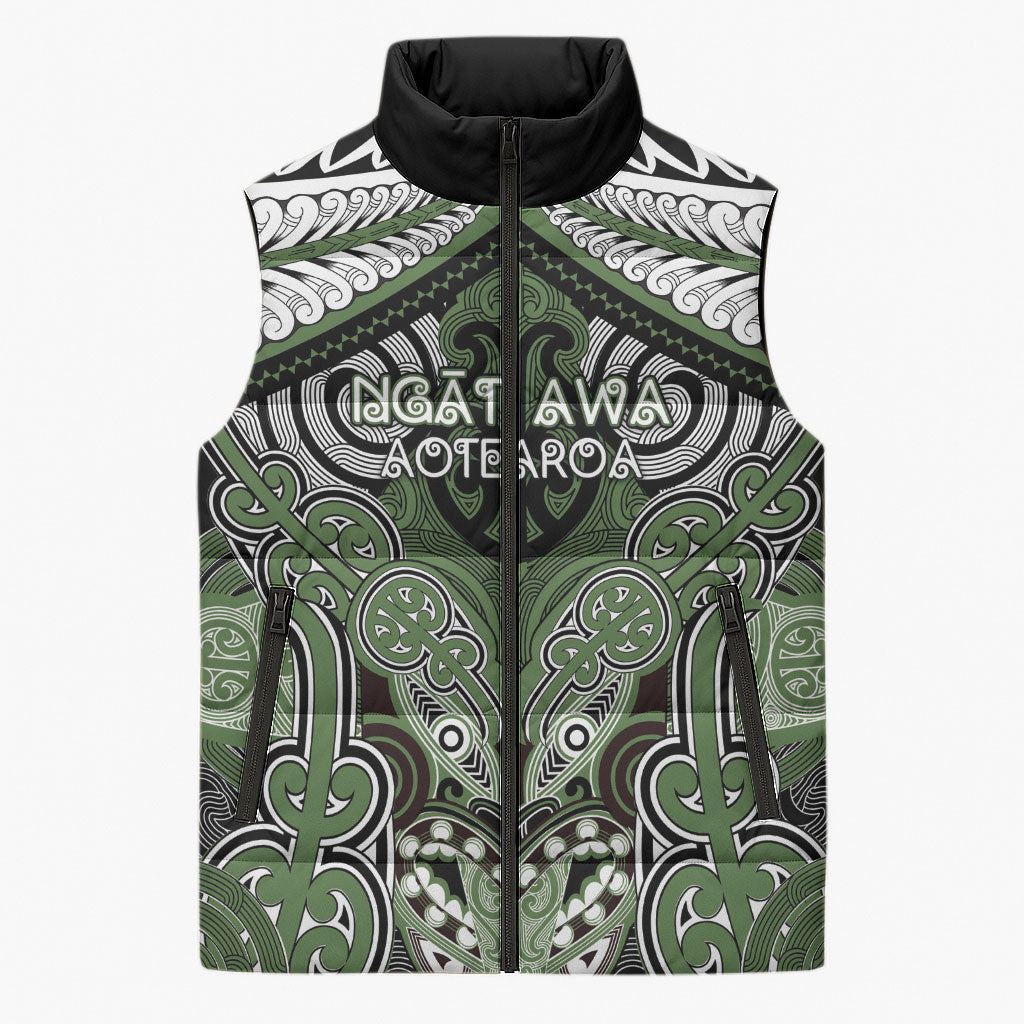 Aotearoa Iwi Ngati Awa Personalised Sleeveless Puffer Jacket Maori Kowhaiwhai Pattern LT19 Unisex Green - Polynesian Pride