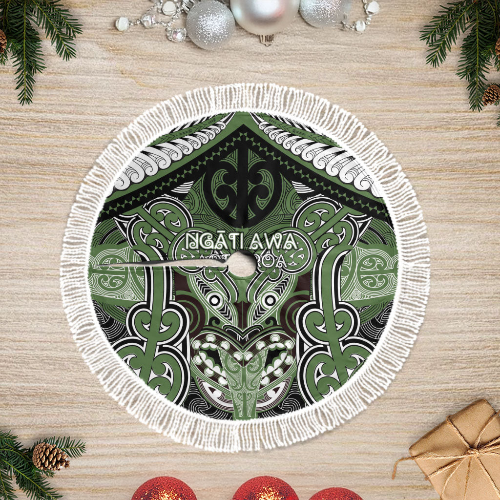 Aotearoa Iwi Ngati Awa Tree Skirt Maori Kowhaiwhai Pattern LT19 Fringed Green - Polynesian Pride