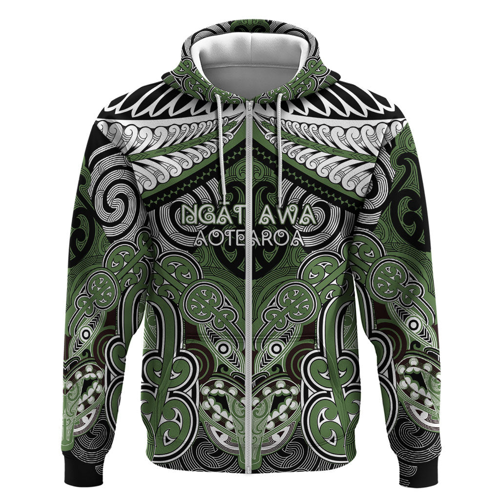 Aotearoa Iwi Ngati Awa Personalised Zip Hoodie Maori Kowhaiwhai Pattern LT19 Zip Hoodie Green - Polynesian Pride
