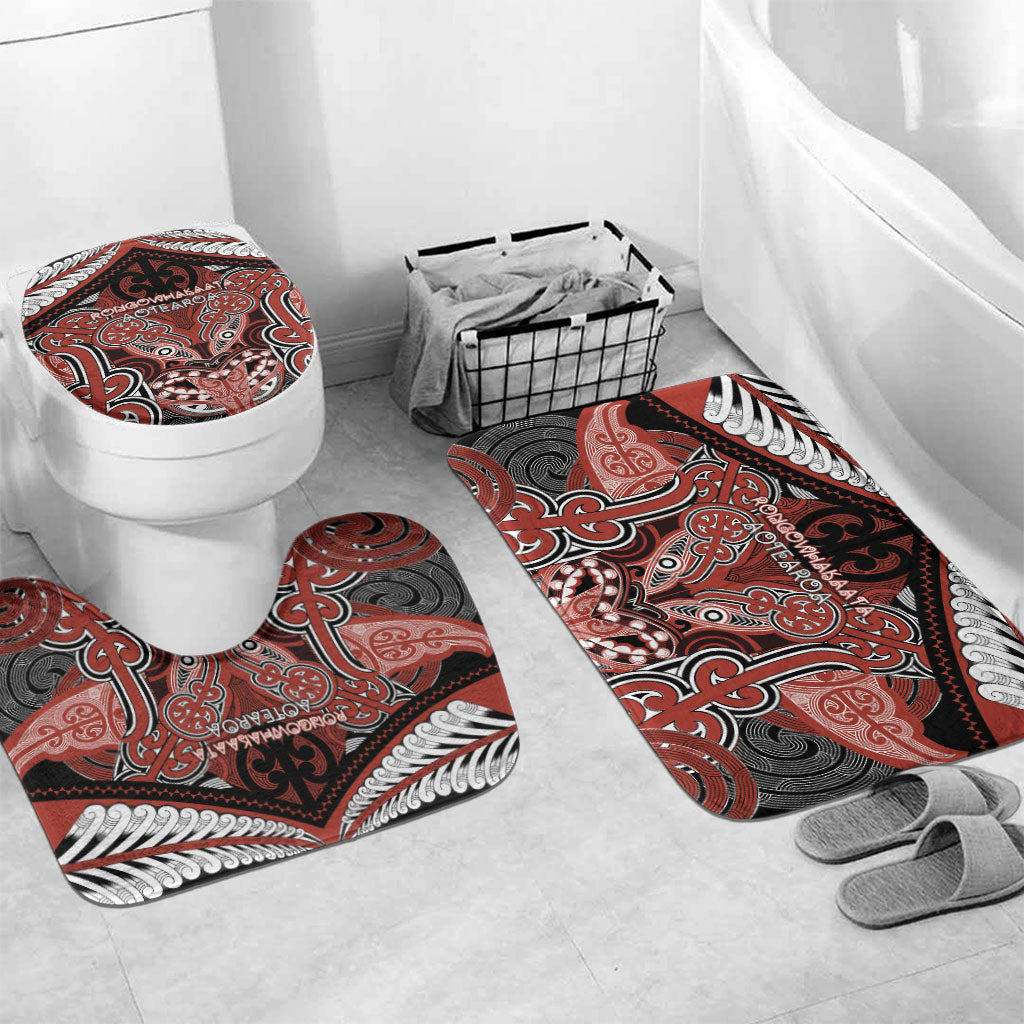 Aotearoa Iwi Rongowhakaata Bathroom Set Maori Kowhaiwhai Pattern LT19 Mat Set Only (3 pcs) One Size Red - Polynesian Pride