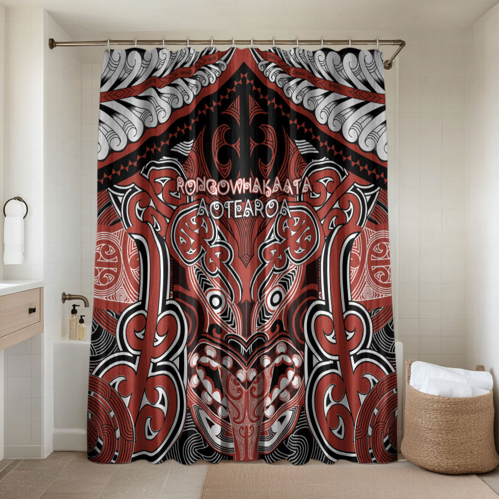 Aotearoa Iwi Rongowhakaata Bathroom Set Maori Kowhaiwhai Pattern LT19 Shower Curtain Only Red - Polynesian Pride