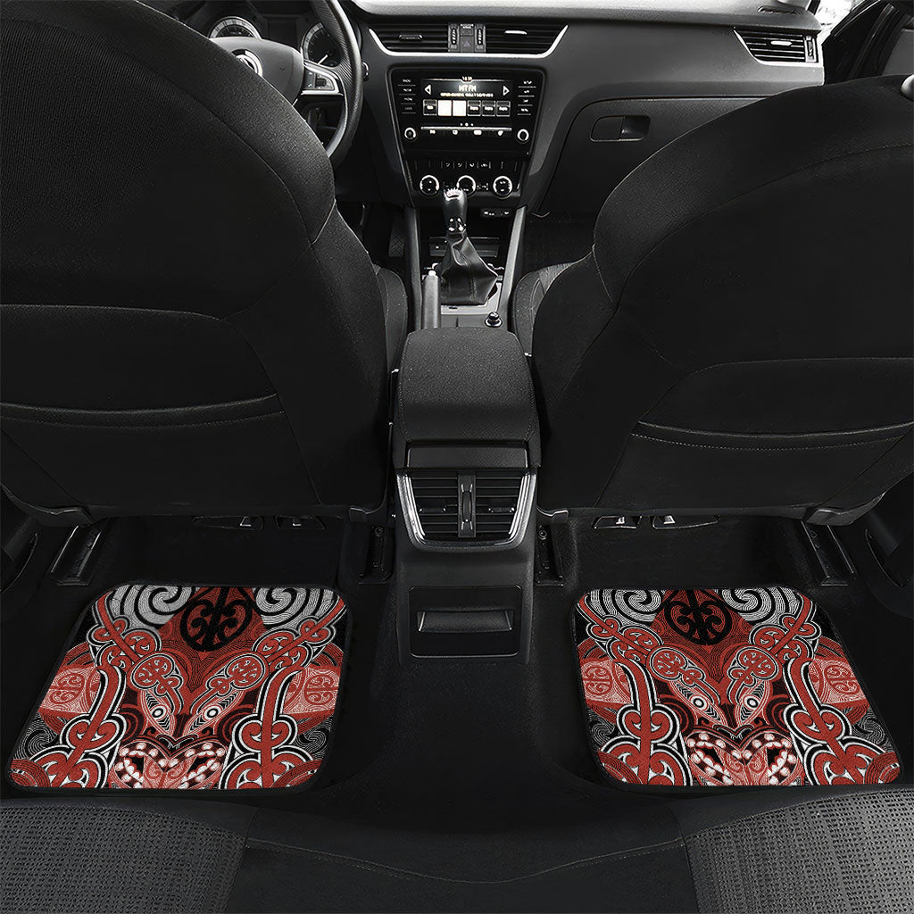 Aotearoa Iwi Rongowhakaata Personalised Car Mats Maori Kowhaiwhai Pattern LT19 Set 2pcs - Back Red - Polynesian Pride
