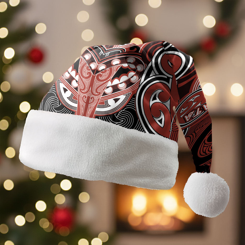 Aotearoa Iwi Rongowhakaata Personalised Christmas Santa Hat Maori Kowhaiwhai Pattern LT19 Without Fur Red - Polynesian Pride