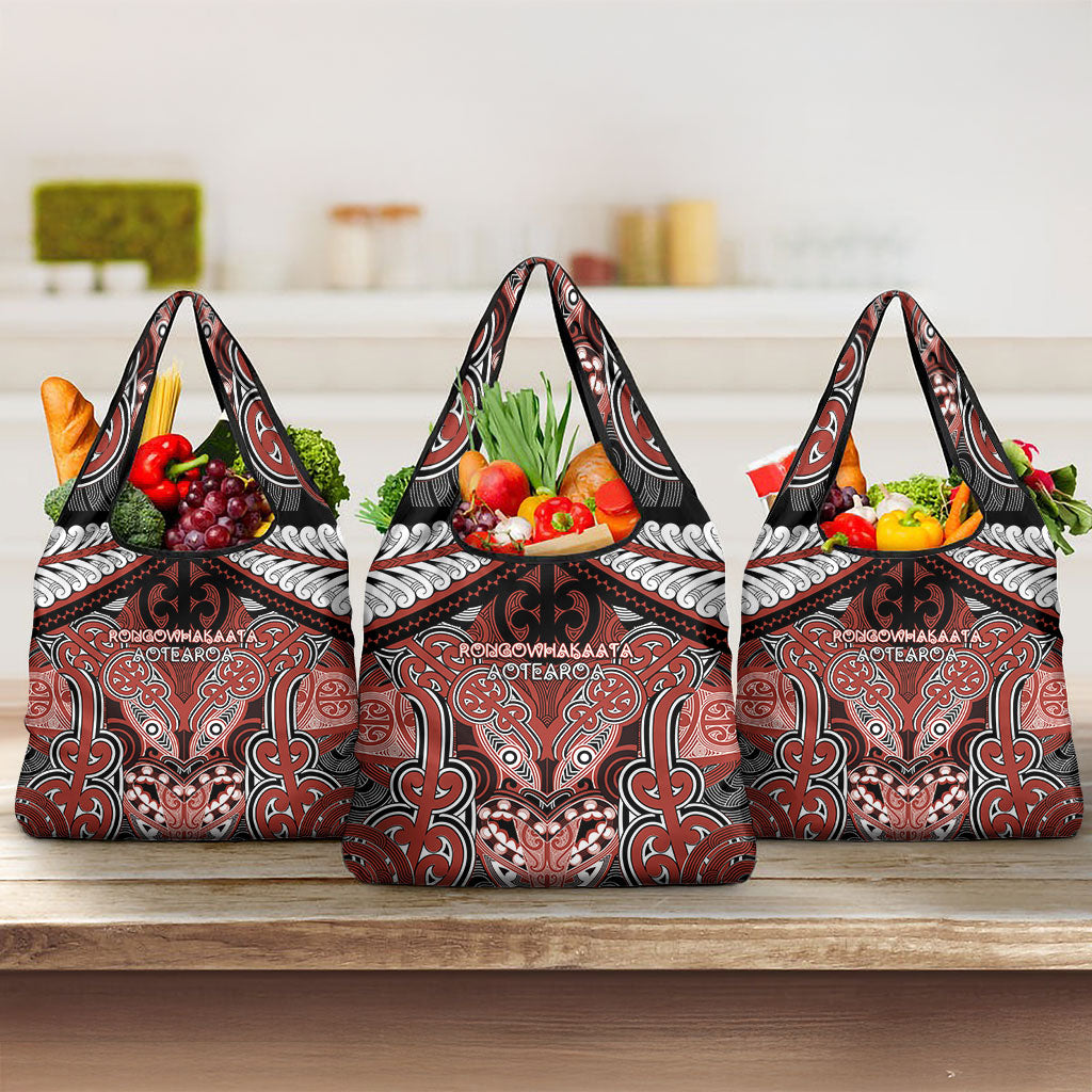 Aotearoa Iwi Rongowhakaata Grocery Bag Maori Kowhaiwhai Pattern LT19 3-pack One Size Red - Polynesian Pride