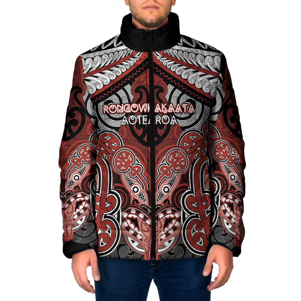 Aotearoa Iwi Rongowhakaata Personalised Padded Jacket Maori Kowhaiwhai Pattern LT19 Men Red - Polynesian Pride