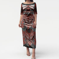 Aotearoa Iwi Rongowhakaata Personalised Puletasi Maori Kowhaiwhai Pattern LT19 Long Dress Red - Polynesian Pride
