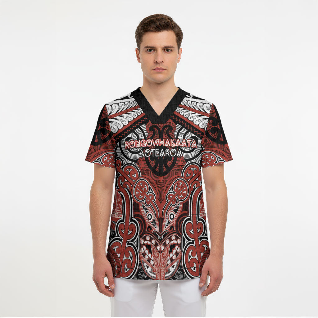 Aotearoa Iwi Rongowhakaata Personalised Scrub Top Maori Kowhaiwhai Pattern LT19 - Polynesian Pride