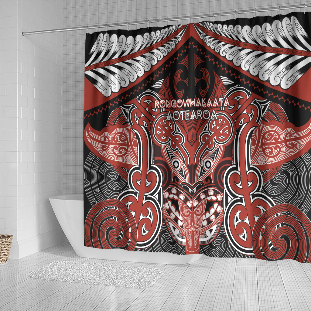 Aotearoa Iwi Rongowhakaata Shower Curtain Maori Kowhaiwhai Pattern LT19 - Polynesian Pride