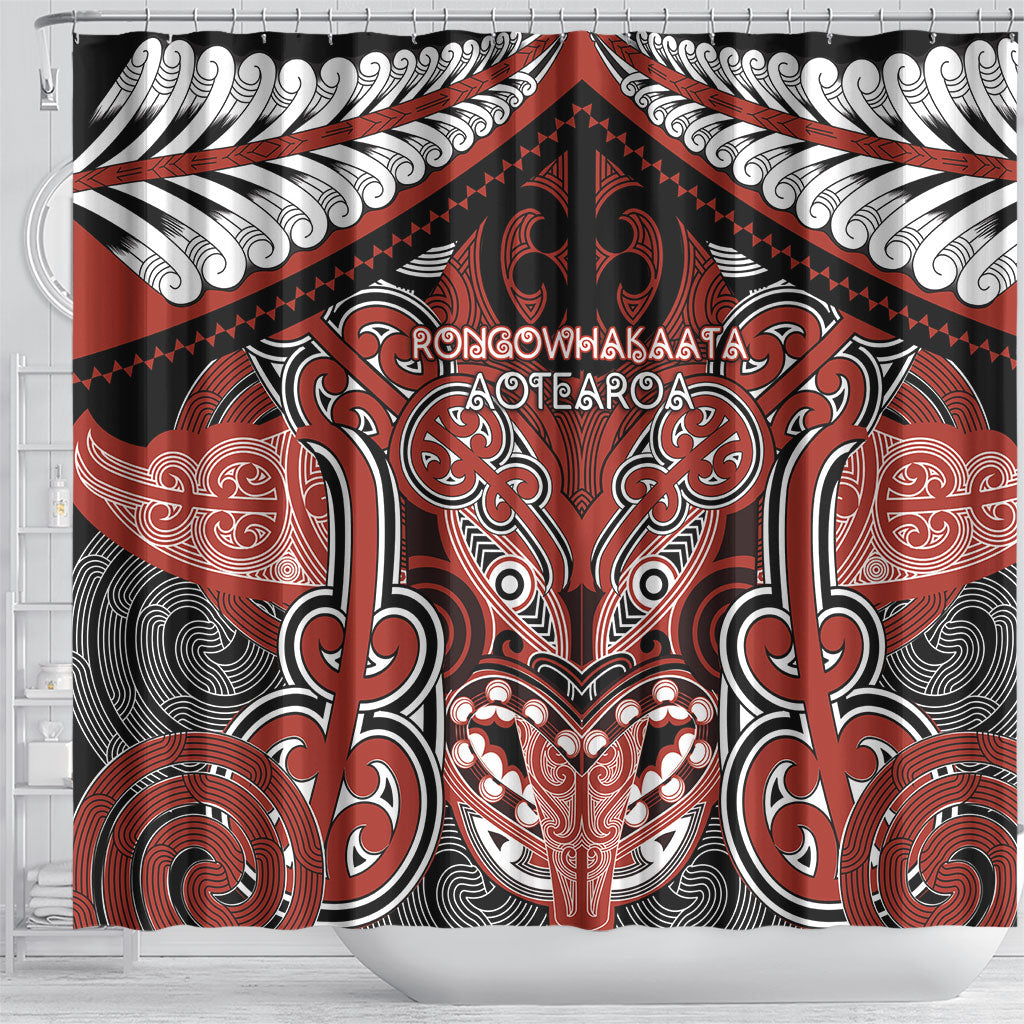 Aotearoa Iwi Rongowhakaata Shower Curtain Maori Kowhaiwhai Pattern LT19 - Polynesian Pride