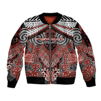 Aotearoa Iwi Rongowhakaata Personalised Sleeve Zip Bomber Jacket Maori Kowhaiwhai Pattern LT19 Unisex Red - Polynesian Pride