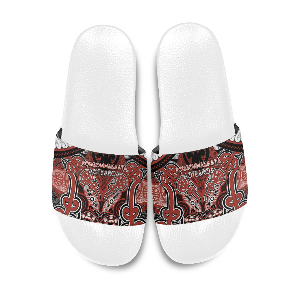 Aotearoa Iwi Rongowhakaata Slide Sandals Maori Kowhaiwhai Pattern LT19 Red - Polynesian Pride