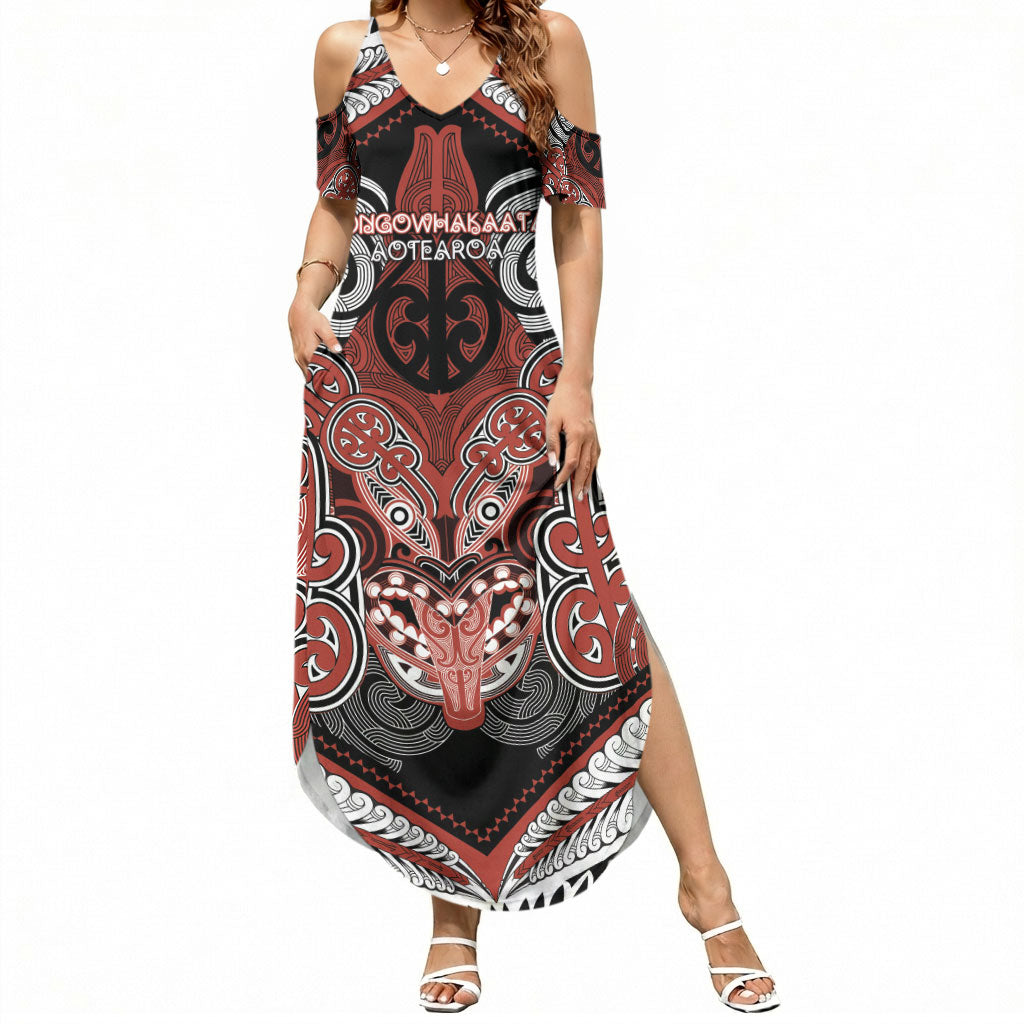 Aotearoa Iwi Rongowhakaata Personalised Summer Maxi Dress Maori Kowhaiwhai Pattern LT19 Women Red - Polynesian Pride