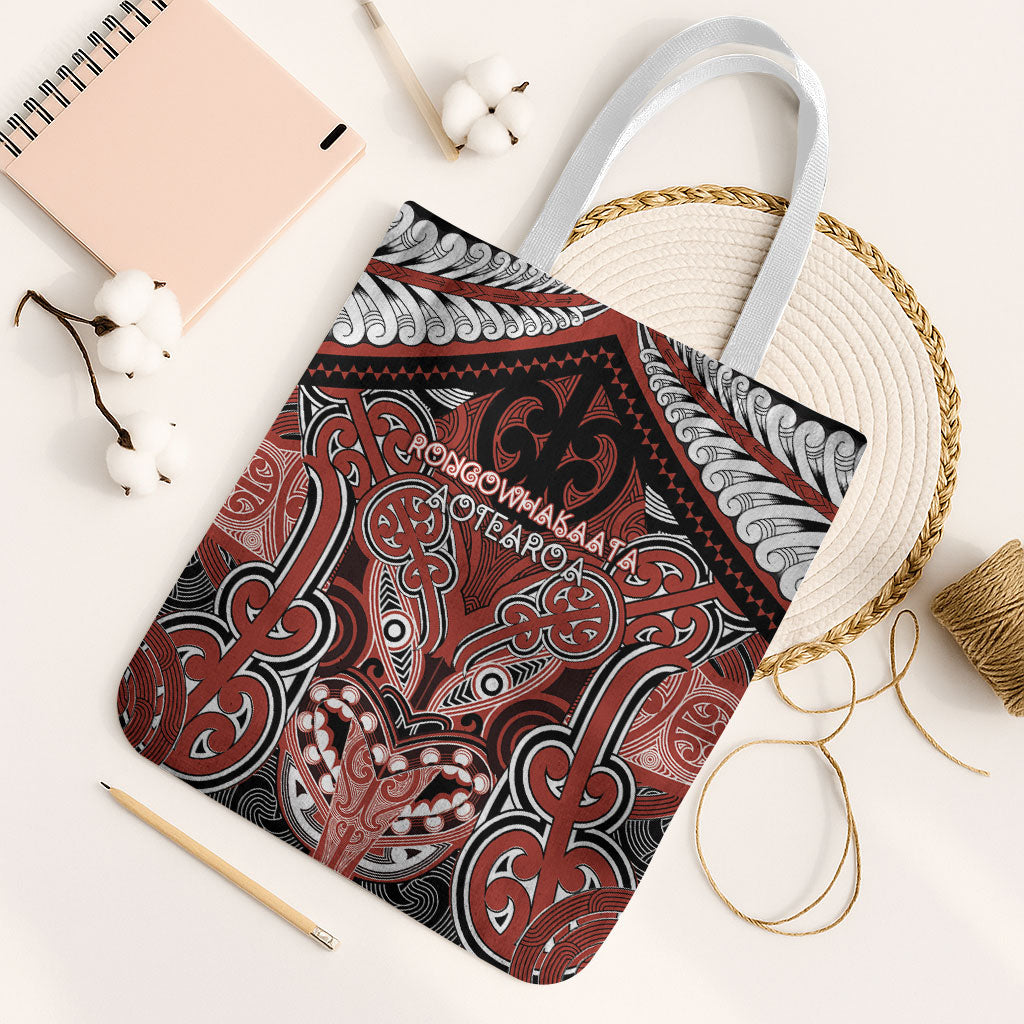 Aotearoa Iwi Rongowhakaata Tote Bag Maori Kowhaiwhai Pattern LT19 White Strap One Size Red - Polynesian Pride