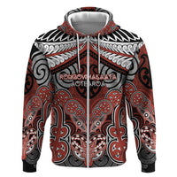 Aotearoa Iwi Rongowhakaata Personalised Zip Hoodie Maori Kowhaiwhai Pattern LT19 Zip Hoodie Red - Polynesian Pride