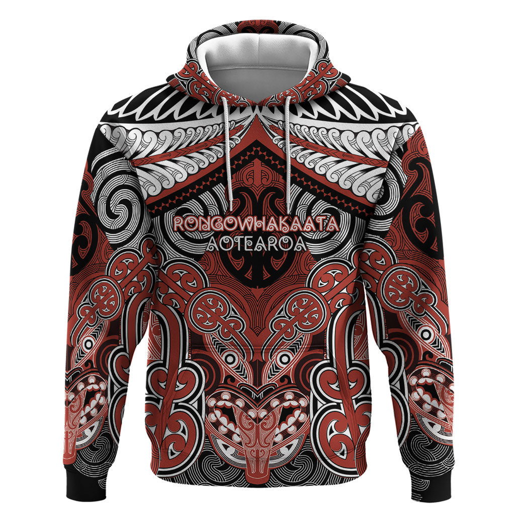 Aotearoa Iwi Rongowhakaata Personalised Zip Hoodie Maori Kowhaiwhai Pattern LT19 Pullover Hoodie Red - Polynesian Pride