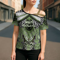Aotearoa Iwi Ngati Raukawa Personalised Cross Shoulder Shirt Maori Kowhaiwhai Pattern LT19 - Polynesian Pride