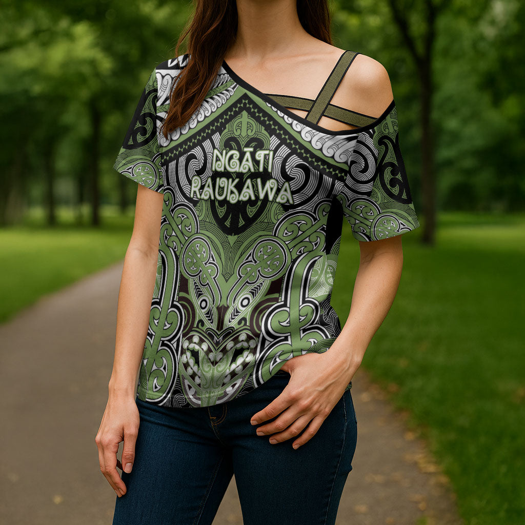 Aotearoa Iwi Ngati Raukawa Personalised Cross Shoulder Shirt Maori Kowhaiwhai Pattern LT19 - Polynesian Pride