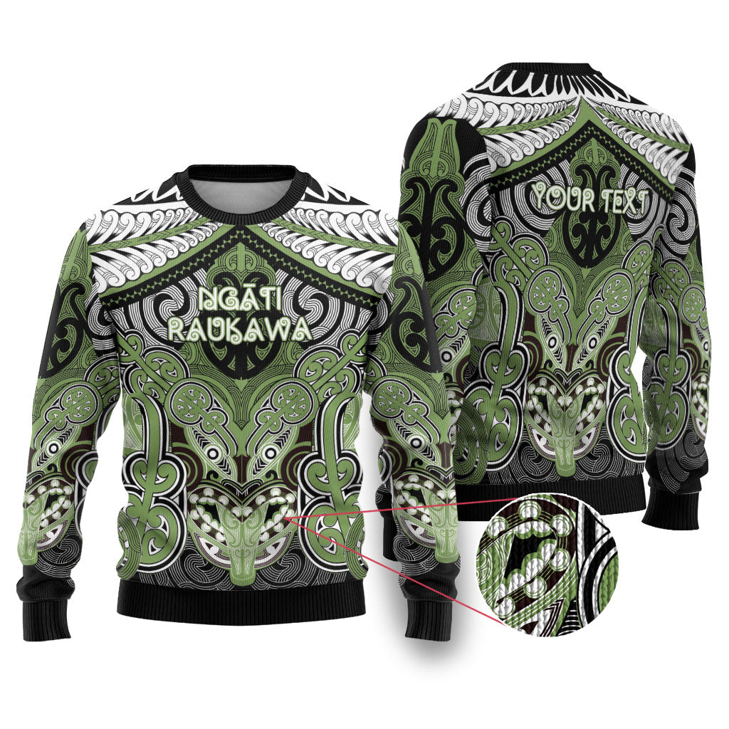 Aotearoa Iwi Ngati Raukawa Personalised Ugly Christmas Sweater Maori Kowhaiwhai Pattern LT19 Green - Polynesian Pride