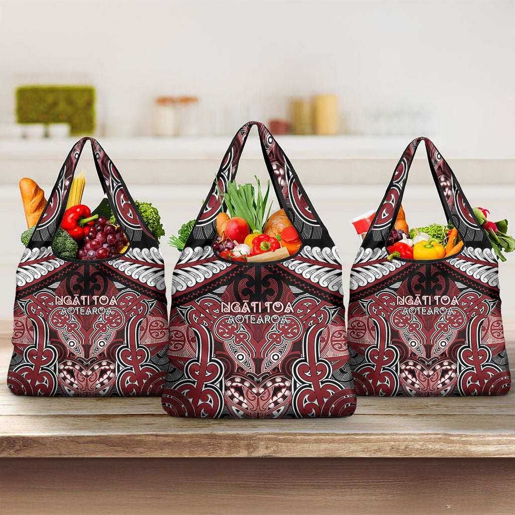 Aotearoa Iwi Ngati Toa Grocery Bag Maori Kowhaiwhai Pattern LT19 3-pack One Size Red - Polynesian Pride