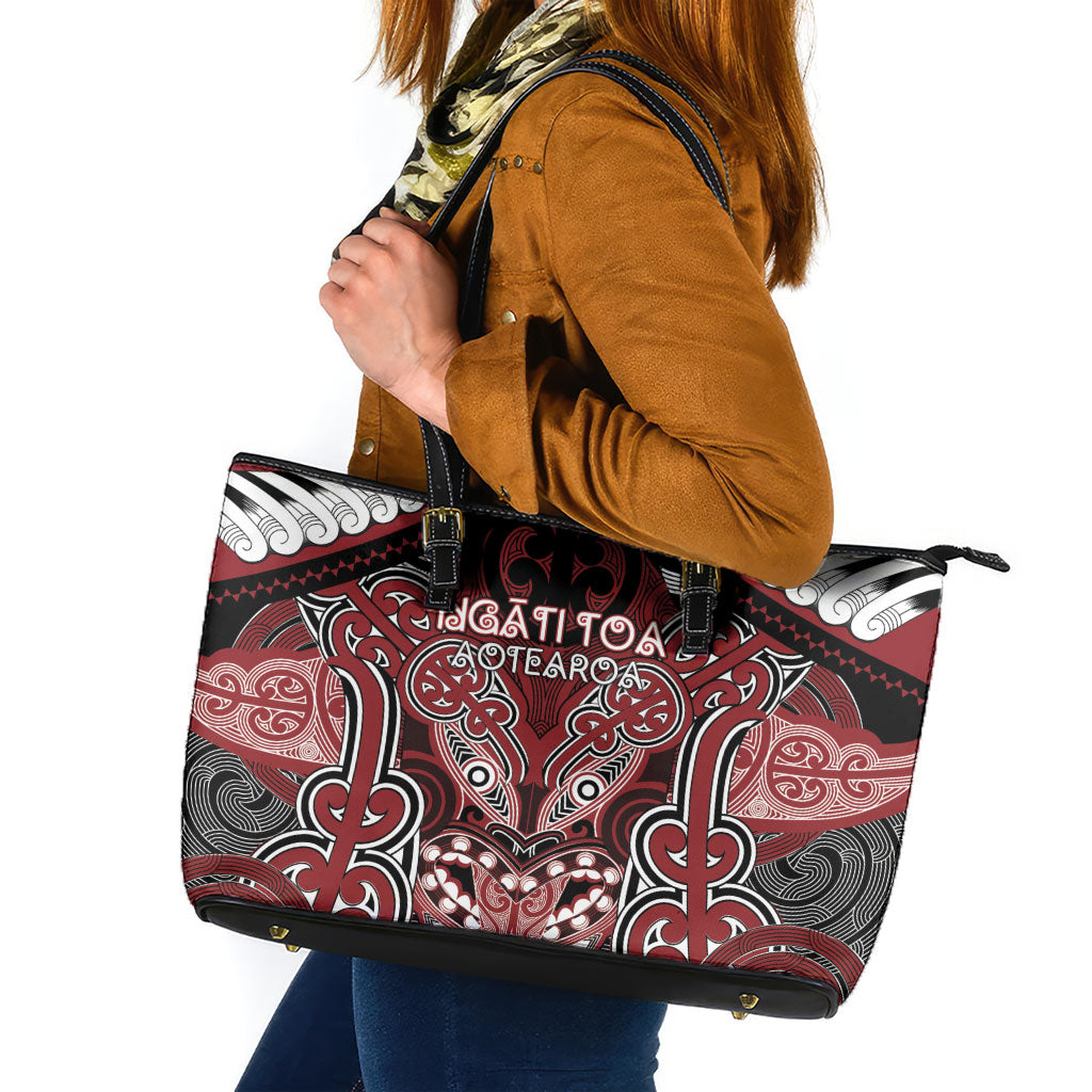 Aotearoa Iwi Ngati Toa Leather Tote Bag Maori Kowhaiwhai Pattern LT19 Red - Polynesian Pride