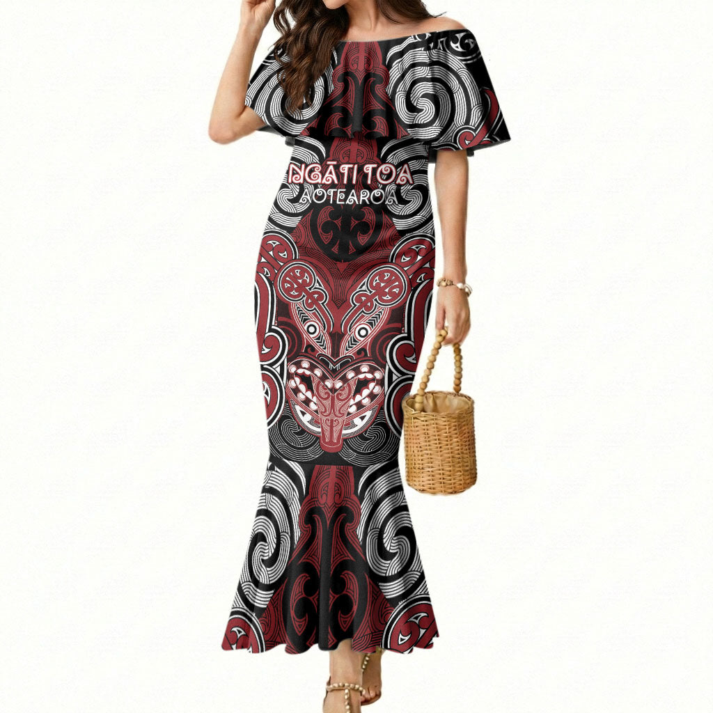 Aotearoa Iwi Ngati Toa Personalised Mermaid Dress Maori Kowhaiwhai Pattern LT19 Women Red - Polynesian Pride