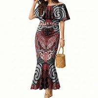 Aotearoa Iwi Ngati Toa Personalised Mermaid Dress Maori Kowhaiwhai Pattern LT19 Women Red - Polynesian Pride