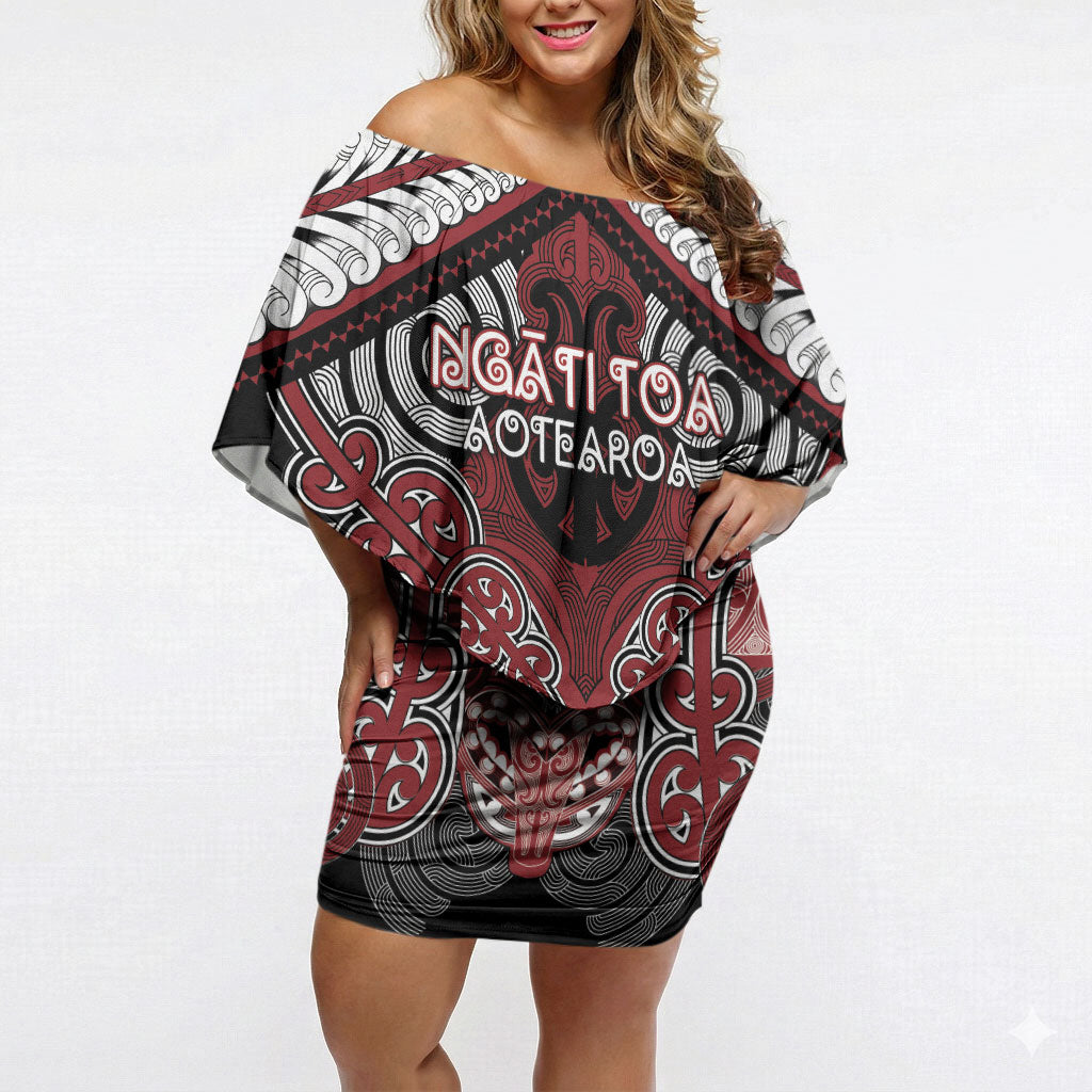 Aotearoa Iwi Ngati Toa Personalised Off Shoulder Short Dress Maori Kowhaiwhai Pattern LT19 Women Red - Polynesian Pride
