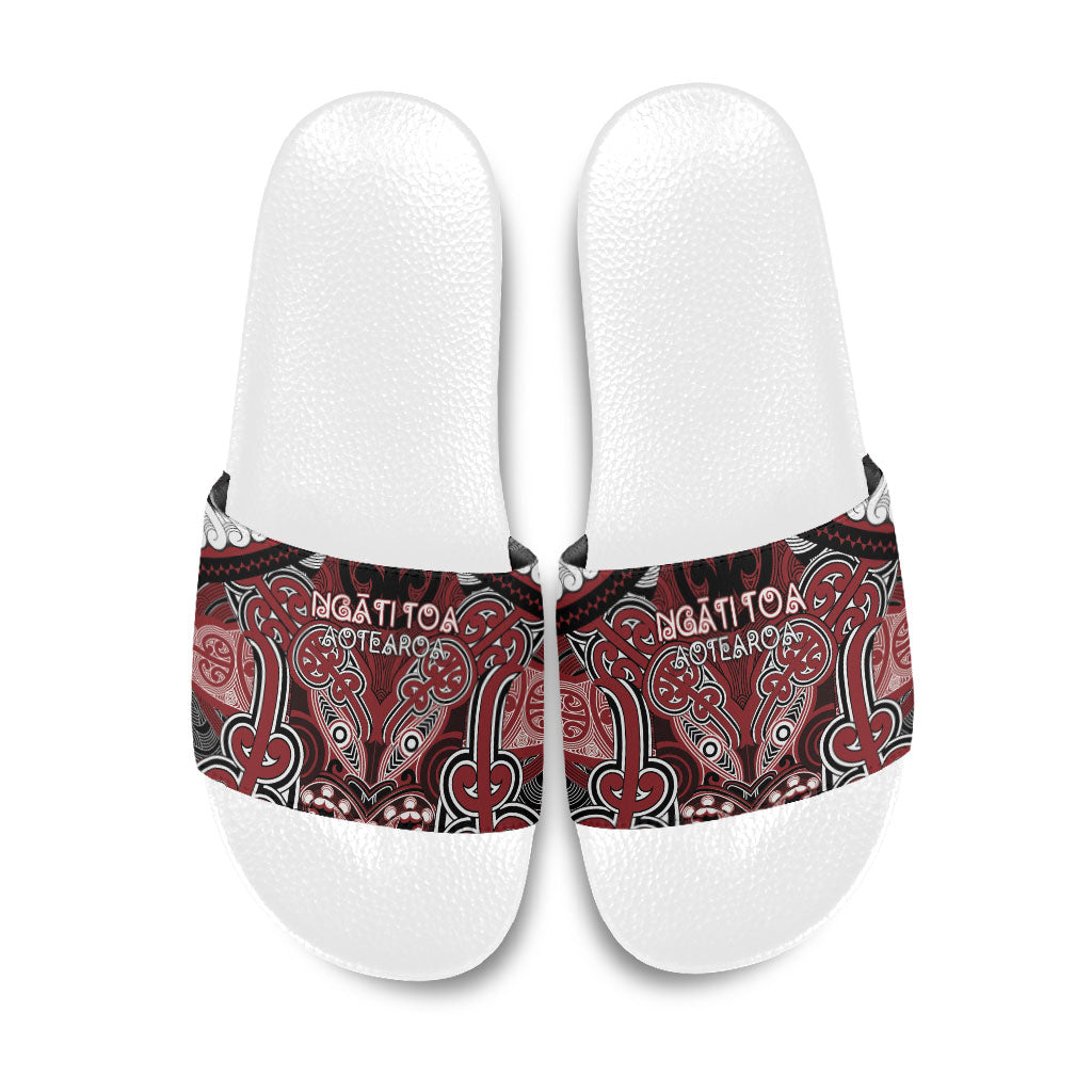 Aotearoa Iwi Ngati Toa Slide Sandals Maori Kowhaiwhai Pattern LT19 Red - Polynesian Pride